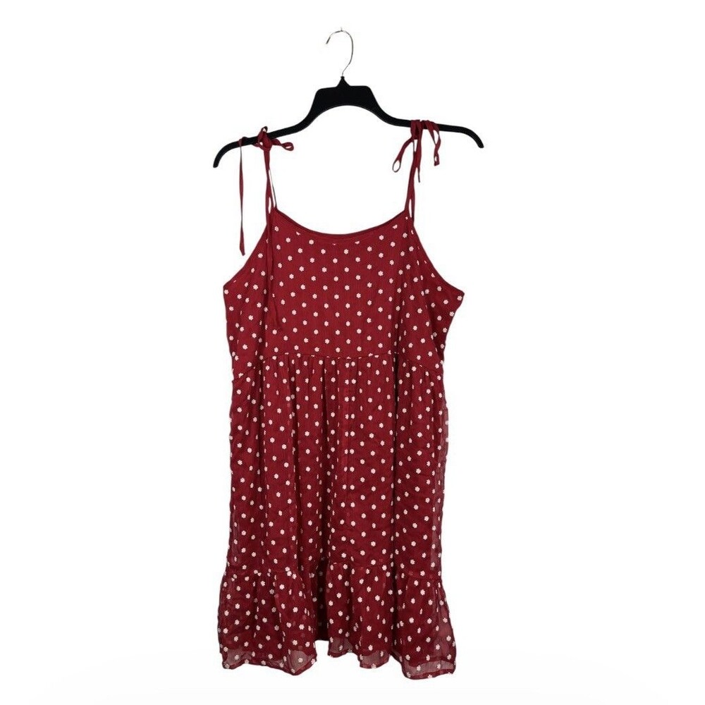 MIKAROSE Red White Daisy Mini Sundress XL Tie Shoulder Ruffles Cottagecore - Picture 5 of 12